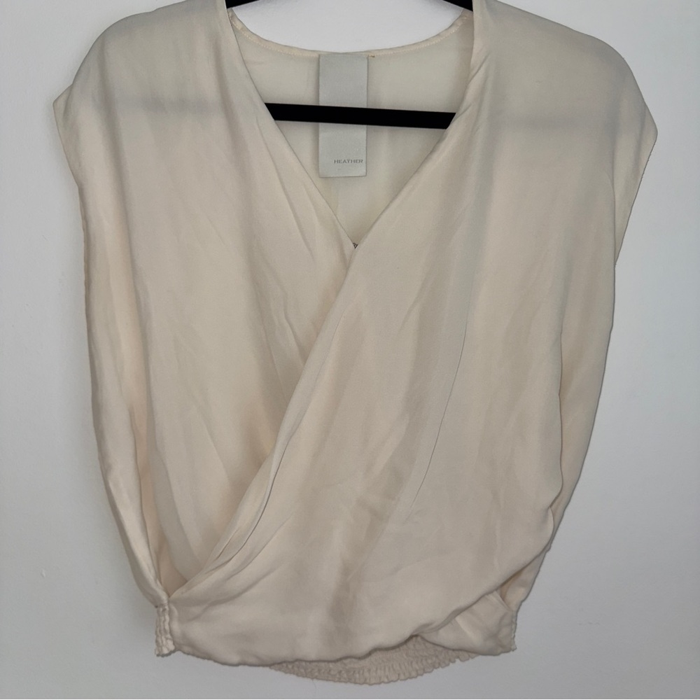 Heather 100% Silk Cream Wrap Blouse Sleeveless‎ Size Medium